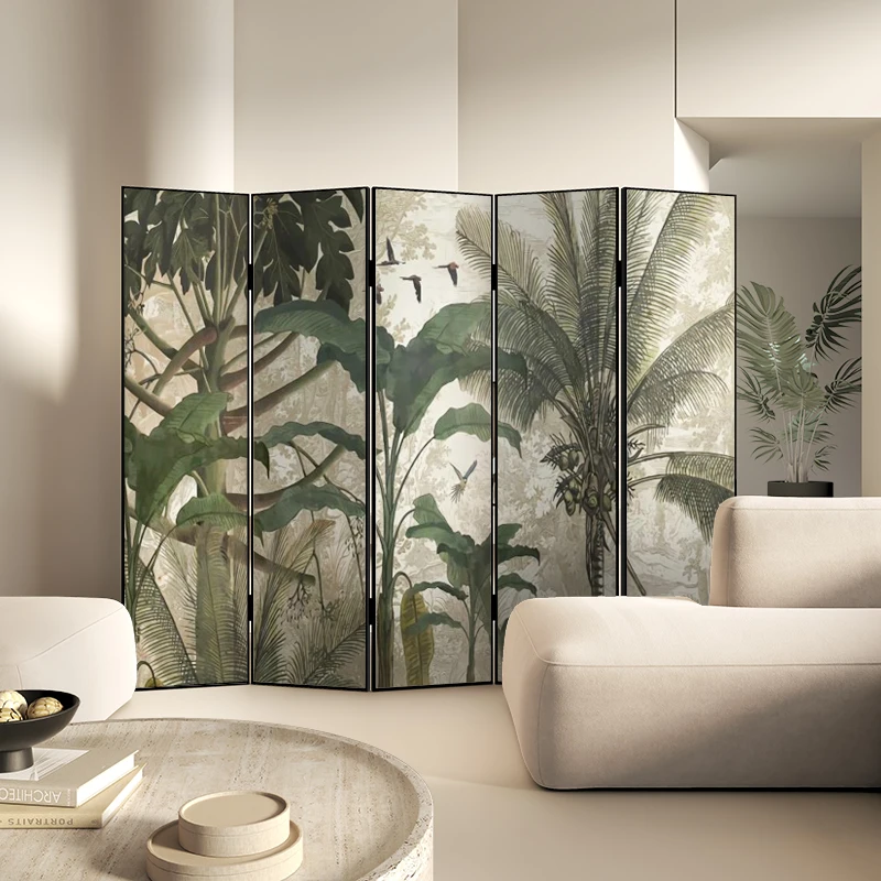 Decorative Cover Mobile Accordion Partition Subareas Screens Living Room Entrance Bedroom Background Wall Tropical Rainforest