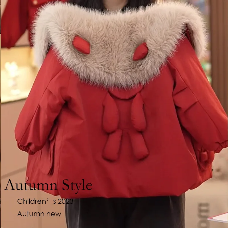 

2023 Girls winter coat plus cashmere pie to overcome the coat Korean version of foreign style little girl down jacket