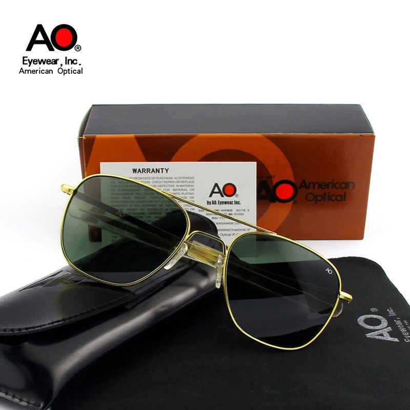 AO Sun Glasses Male Luxury Brand Designer USA America Military Aviation Pilot Sunglasses Tempered Glass Lens Male Top Quality