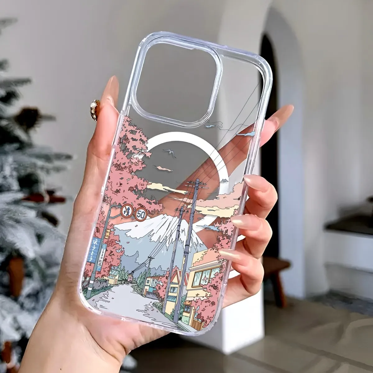 Fuji Cherry Blossom Pattern Phone Case For IPhone 18 17 16 15 14 13 12 11 Pro Xs Max Plus Air Mini XR X 17e 16e Magsafe Cover view 4