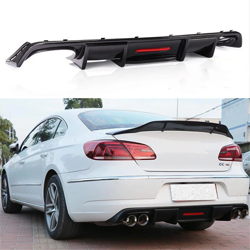 For OLD Volkswagen CC ABS Bumper Rear Lip Splitter LED Lights Diffuser Refit Accessories Body Kit 2013-2018 Year