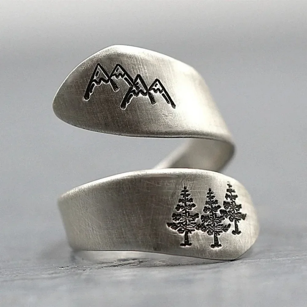 

New Simple Ladies Green Tree Mountain Forest Brushed Wedding Adjustable Rings Ladies Party Jewelry Creative Finger Opening Ring