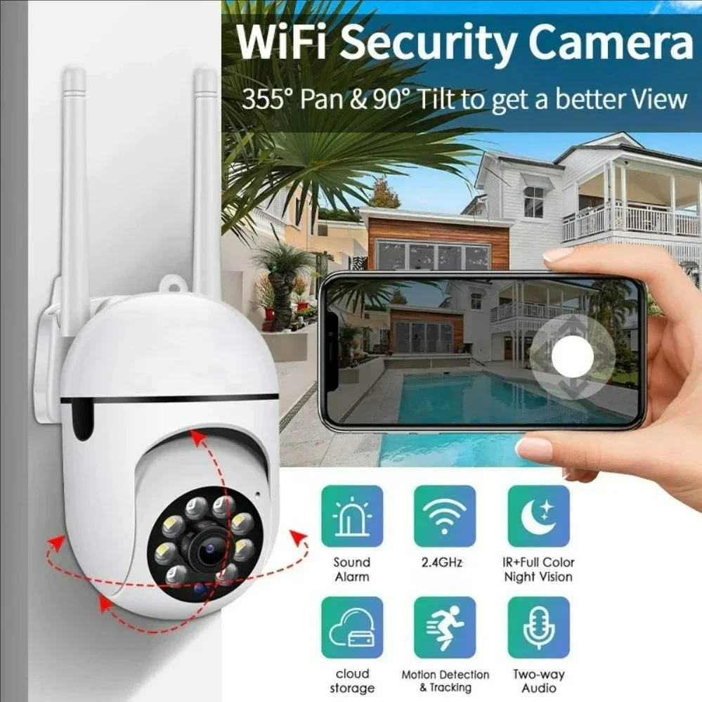 2.4G Wifi Video Surveillance Camera CCTV PTZ IP Camera Smart Human Tracking HD Zoom Night Vision Full Color Outdoor Waterproof