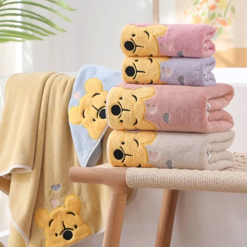 Thickened coral velvet bath towel Embroidery Pooh Bear towel Bath towel set Household towel Children\'s cartoon bath towel