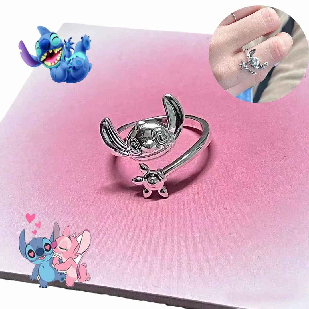 Anime Lilo & Stitch Ring Charm Kids Toys Cartoon Stitch Adjustable Rings Kawaii Woman Fashion Jewelry Accessories Christmas Gift