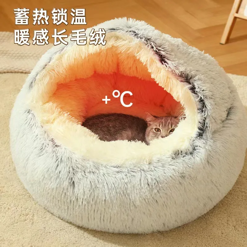 2024 New Winter Warm Semi-Enclosed Shell Cat Litter Pet Cat Bed Semi-Enclosed Kennel Dog Bed