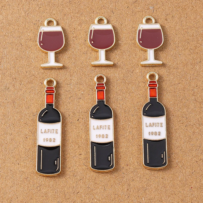 10pcs Cute Enamel Red Wine Bottle Pendant Charms for Jewelry Making Necklace Earrings Handmade Bracelet Accessories Supplies