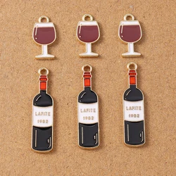 10pcs Cute Enamel Red Wine Bottle Pendant Charms for Jewelry Making Necklace Earrings Handmade Bracelet Accessories Supplies