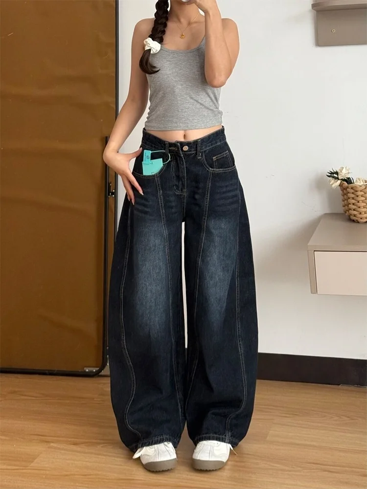 

plus Size American Style Retro Denim Jeans High Waist Loose Wide Leg Pants for Taller Women Spring Fashion Slimming Effect