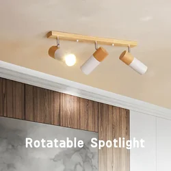 Wooden Ceiling Lights Rotatable Spotlight for Living Dining Room Bedroom Cloakroom Adjustable Spotlight Indoor Lighting Fixture