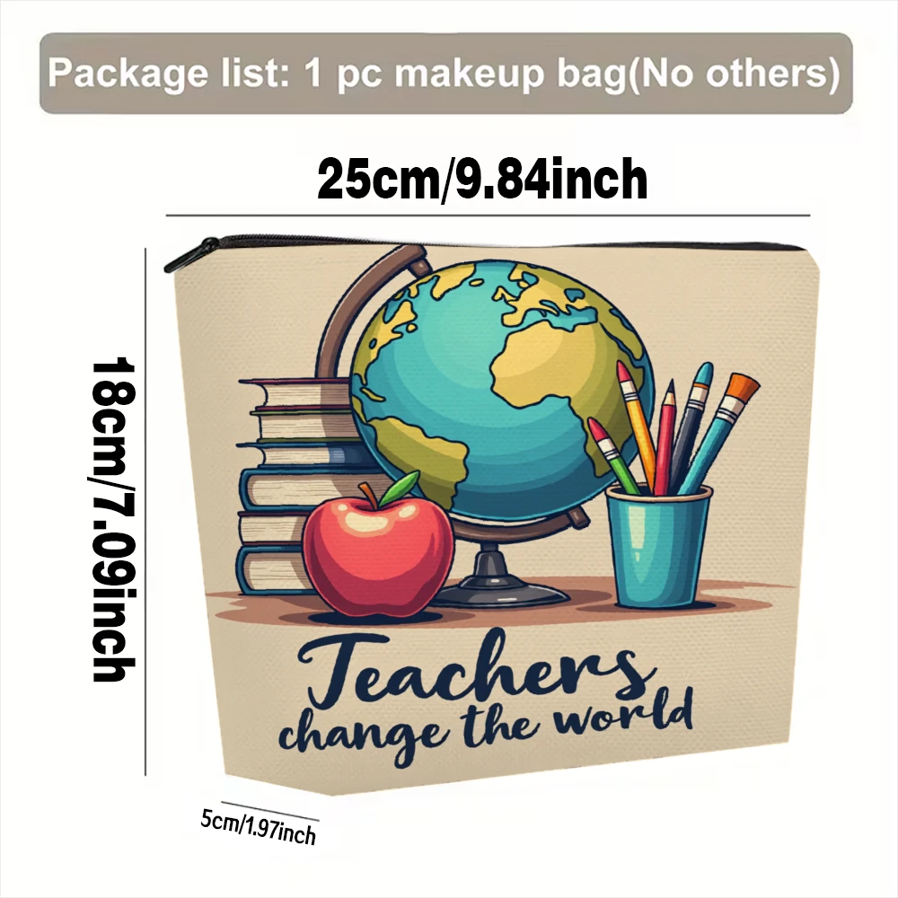 Teachers Change The World Globe Books Apple Pencils Makeup Bags for Girls Cosmetic Pouch Toiletry Bag Pencil Case Travel