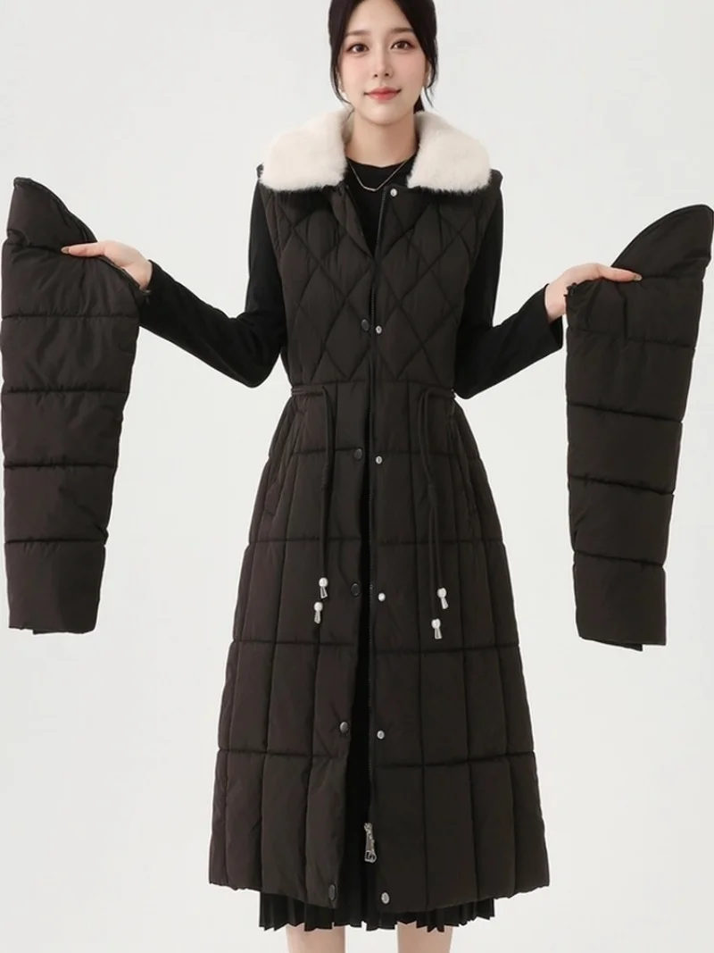 Parka abrigo mujer invierno largo algodón Casual con capucha, mangas desmontables chaleco medio a largo, prendas de vestir exteriores ajustadas de moda w1810