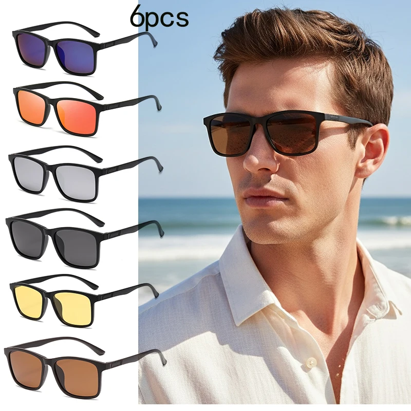 1/6PCS Fashion Vintage Check Square Sunglasses Uv400 Protection Anti Glare Fishing Driving Polarized Sunglasses 3215