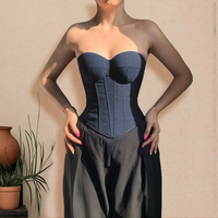 Women's Imitation Denim Vest 2025 New Style Chest Wrapped Backless Tied Waist Solid Color Fishbone Top Fashion Trendy