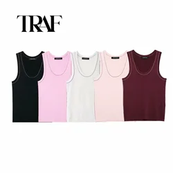 TRAF Summer Women's Knitted Vest Top 2024 New Casual Fashion Sleeveless Vest Pullover Sweater Top Streetwear Women 3471004