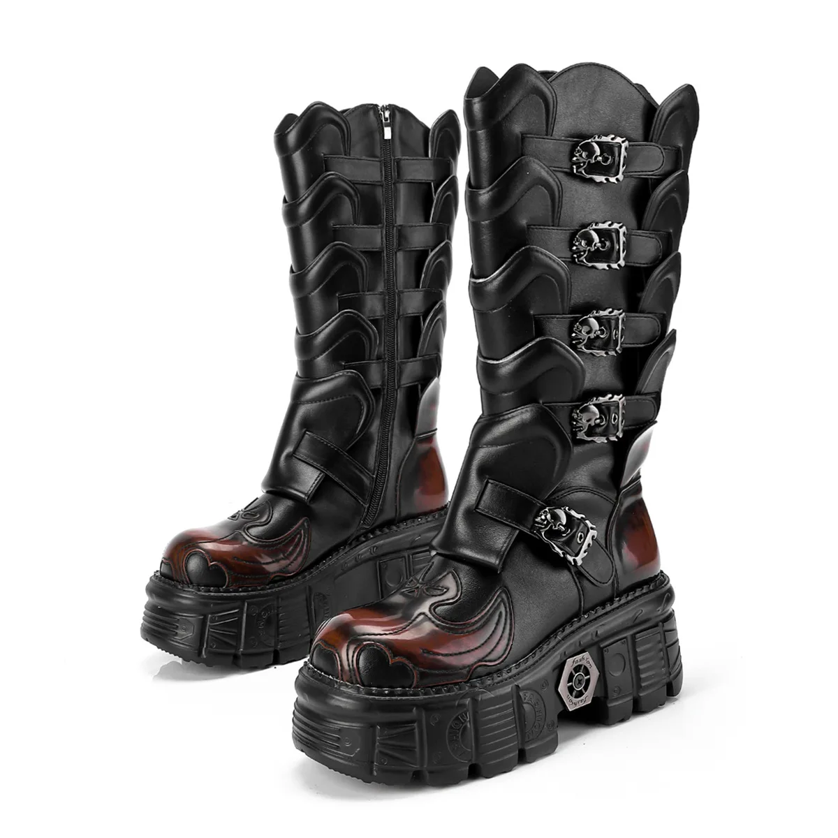 High Heels Foreign Trade Autumn and Winter Thick-soled Medium Tube Women's Punk Style Motorcycle Riding Racing Locomotive Boots