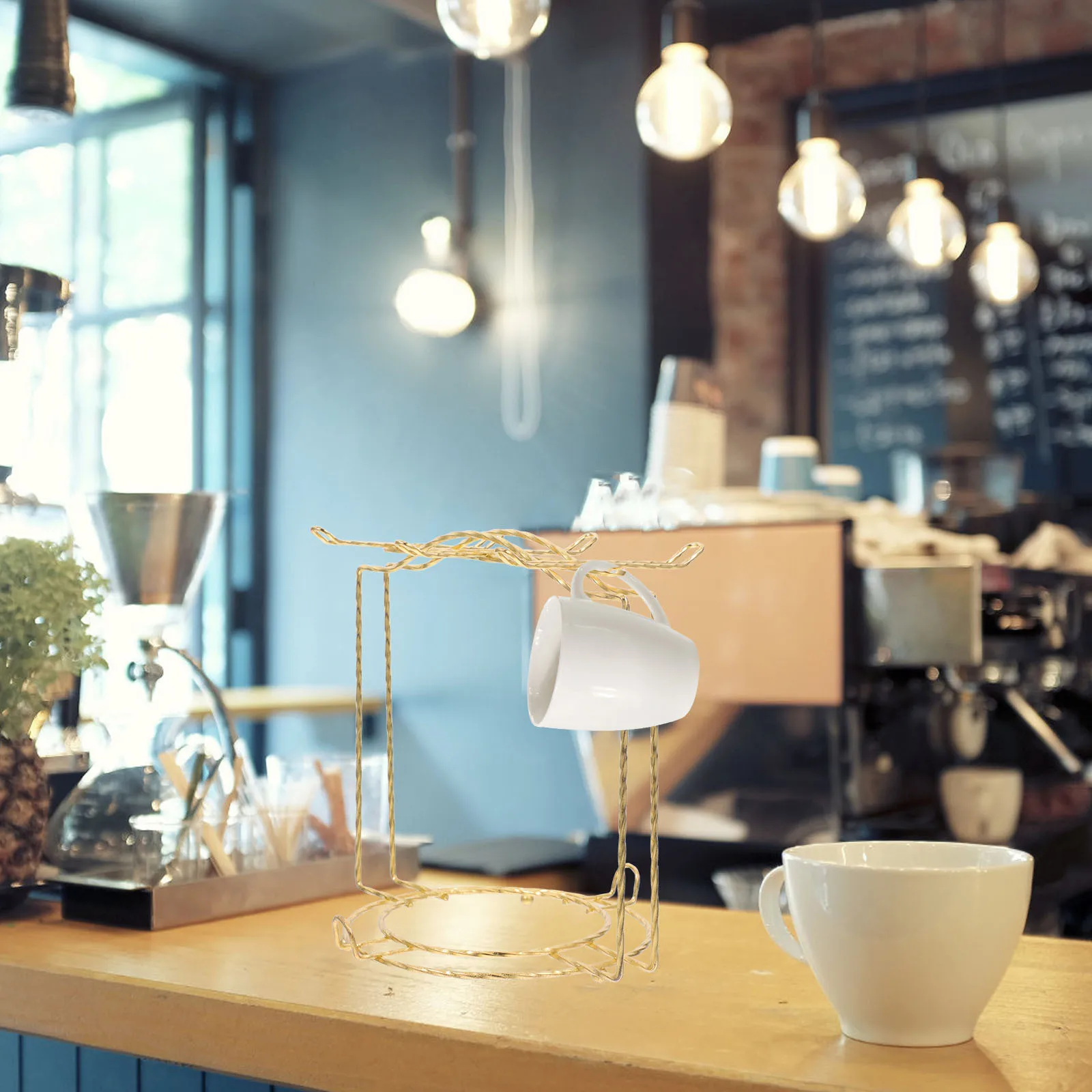 

Tea Cup Rack 6 Coffee Mug Display Detachable Holder Metal Coffee Cup Stand Plate Drainer Organizer Kitchen Counter Bar Golden