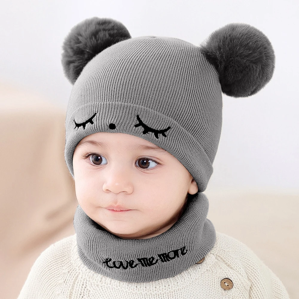 2 teile/satz Herbst Winter warme Baby Hut Schal Set einfarbig Mädchen Junge Hüte Stickerei Kleinkind Mützen für Kinder