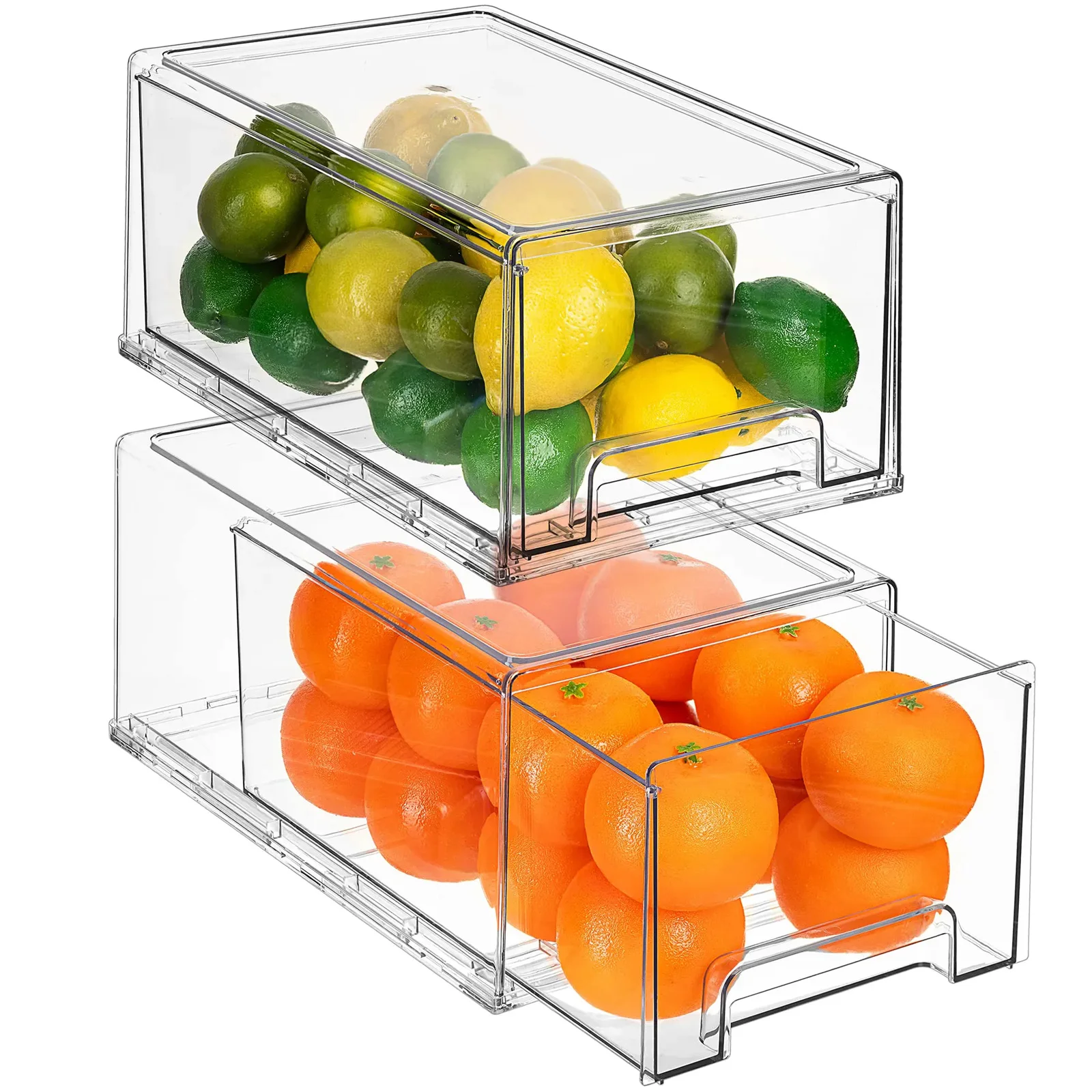 Fridge Drawers - Clear Stackable Pull Out Refrigerator Organizer Bins - Food Storage Containers for Kitchen,Refrigerator,Freezer