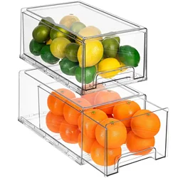 Fridge Drawers - Clear Stackable Pull Out Refrigerator Organizer Bins - Food Storage Containers for Kitchen,Refrigerator,Freezer