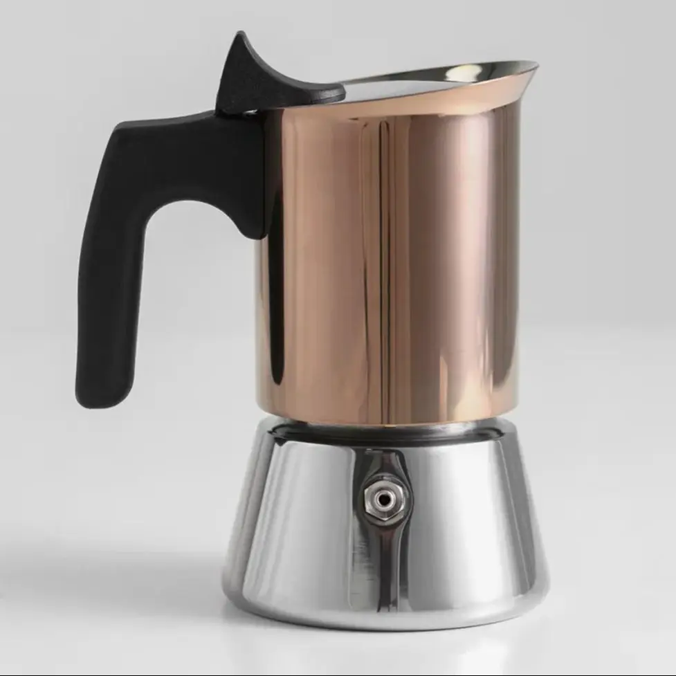 4/6 Stainless Steel Gold-Plated Rose Gold Moka Pot. For Home/Office/Camping. Luxury & Premium. Works on Induction & Gas Stoves