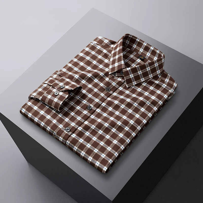 New in shirt wool hight qulity long sleeve shirts for men slim fit casual shirt soft plaid striped tops elegants  office clothes