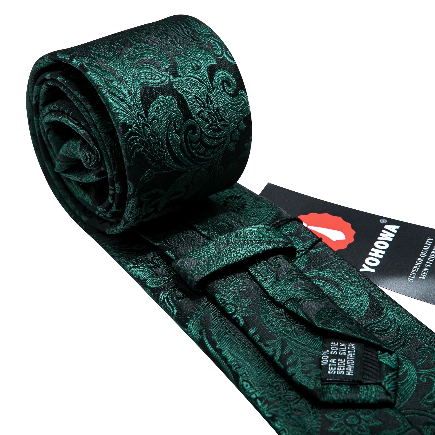 Barry.Wang Exquisite Silk Dark Green Flower Ties For Men Jacquard Neck-Tie Hanky Cufflinks Sets For Party Wedding Fashion N-6037