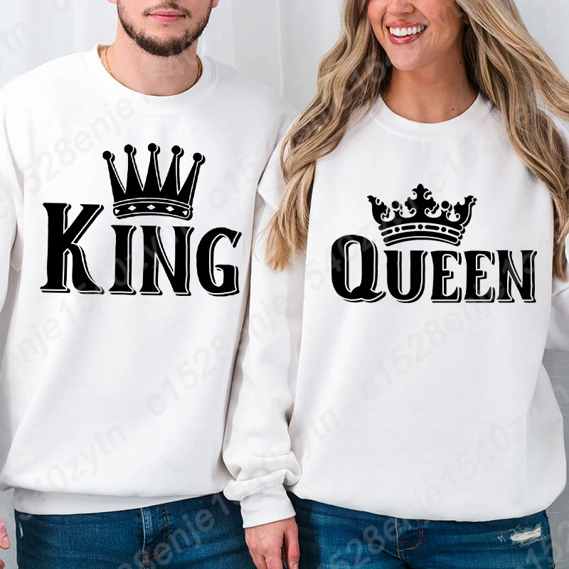 King And Queen Graphic Pullover Matching Couple Fashion Sweatshirts Mr and Mrs Popular Sweatshirt Engagement Honeymoon Pullovers