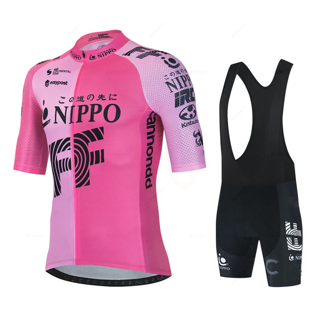 Nippo Mens Cycling Jersey Sets Short Sleeve Summer Pro Team Road Racing Bike Clothing Breathable MTB Bicycle Bib Suit Ciclismo