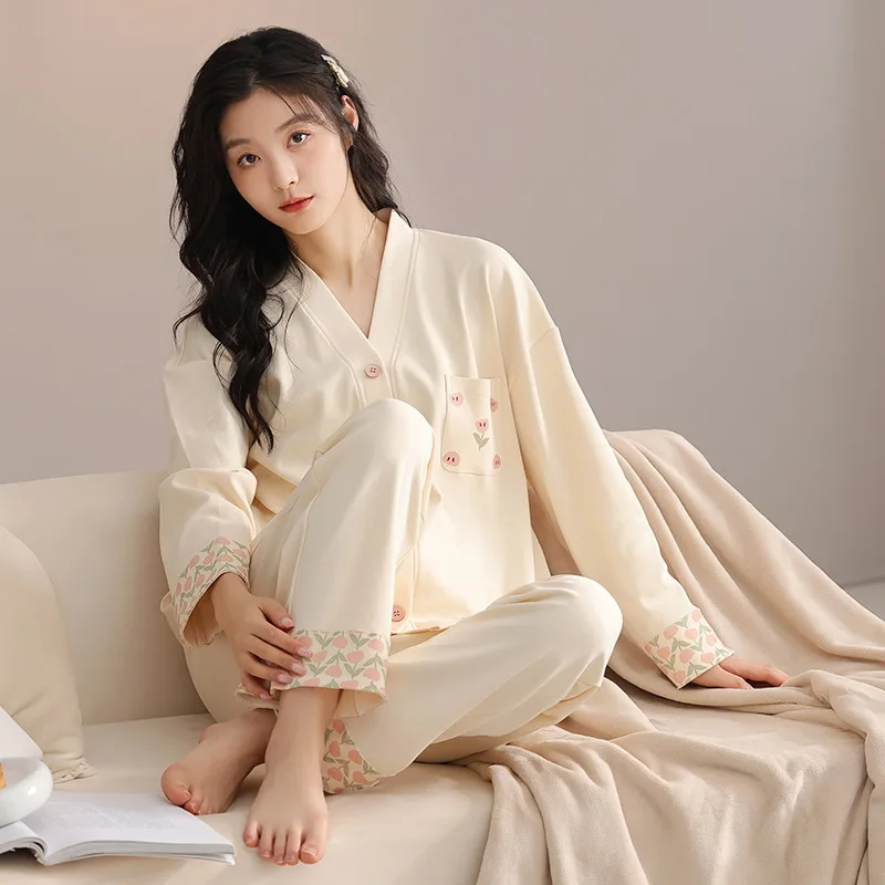 

Women's pajamas, women's autumn and winter, long sleeves, long pants, cardigan, high-end girls, loungewear, women