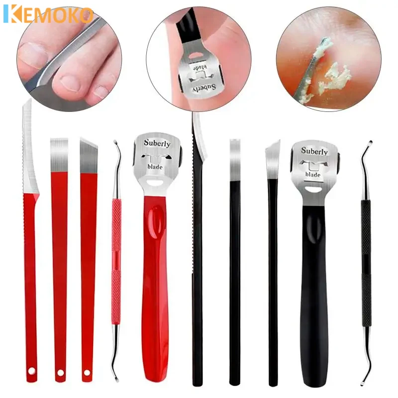 Ferramentas de faca de pedicure para pés, aço inoxidável, purificador de pés, removedor de pele morta, 3/4/5 peças, raspador de pés, ferramenta de manicure