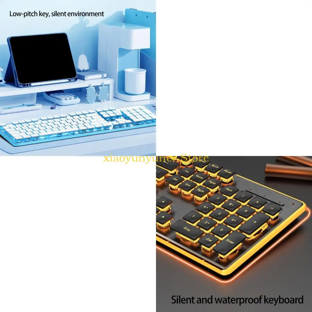 P9JB Gaming Keyboards Mechanical Silents USB Connection 104Key RGBs Illuminated Waterproof For PC Laptop