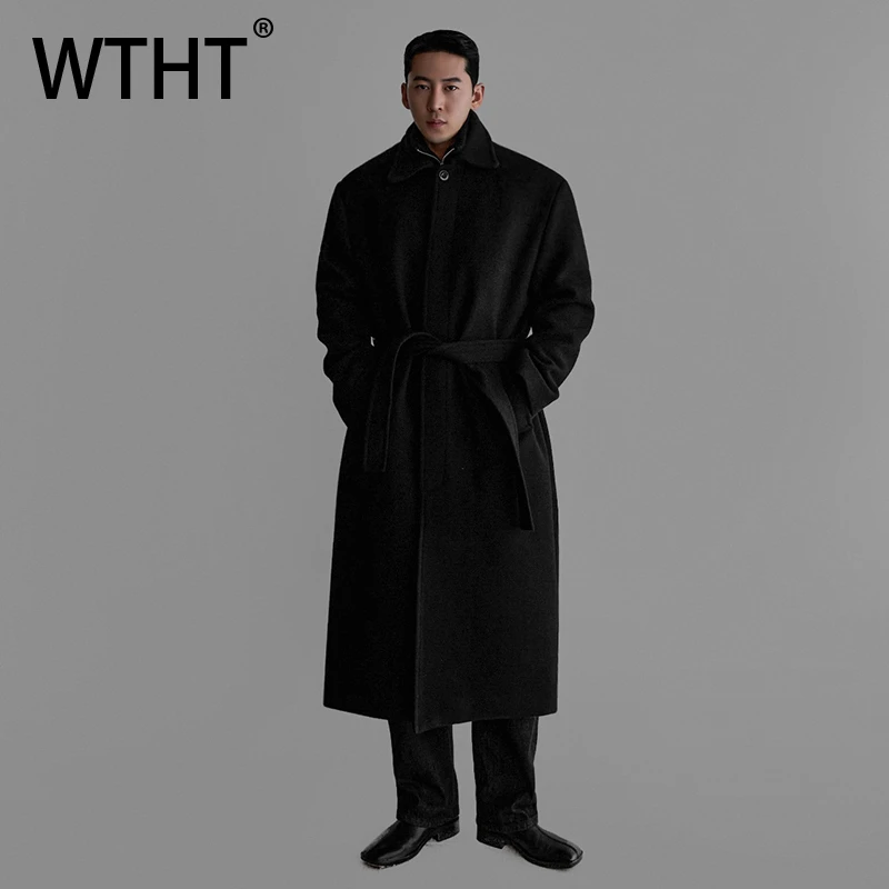 

WTHT Fashion Men's Loose Thicken Belt Design Overcoat Trendy 2025 Winter Korean-style Turn Down Collar Thickened Male 2A2517