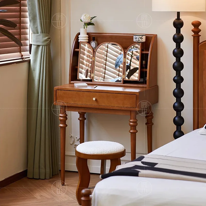 

Customizable North American ash wood bedroom small apartment retro small mirror dressing table table