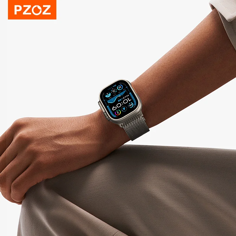 Титановый ремешок PZOZ для Apple Watch 10 9 8 7 6 SE 5, ремешок для часов iWatch Series, ремешок 42 мм, 44 мм, 45 мм, 49 мм, 38 мм, 40 мм