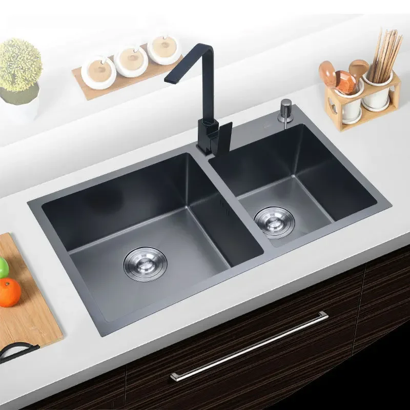 Wholesale 304 Stainless Steel Nano Black Kitchen Sink 7843 Smart Handmade Sink Kitchen Stainless Large