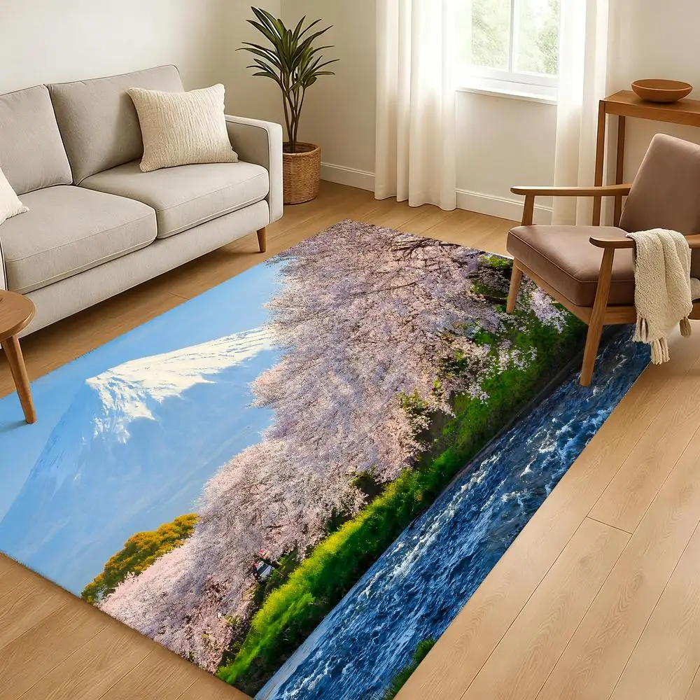 Mount Fuji Floor Mat Soft Thickened Absorbent Non-Slip Bedroom Living Room Door Mat Home Decor Flannel Rugs