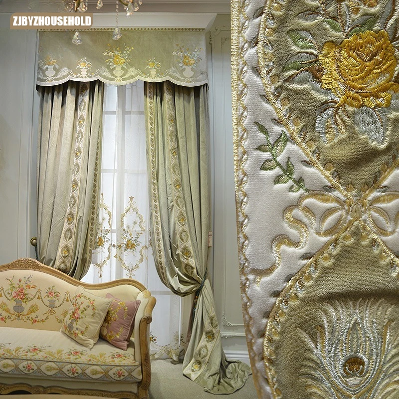 

French American Velvet Velvet Velvet Embroidered Curtains for Living Dining Room Bedroom Luxury Fabric Curtains