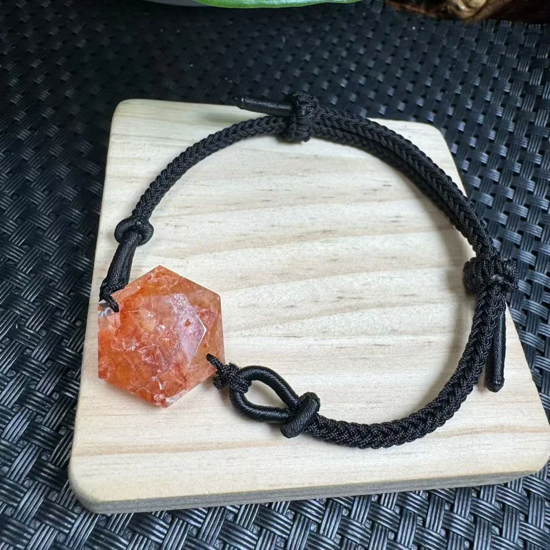 1 Pc Fengbaowu Natural Red Hematoid Quartz Hexagram Bracelet Crystal Reiki Healing Stone Jewelry Gift For Women Men