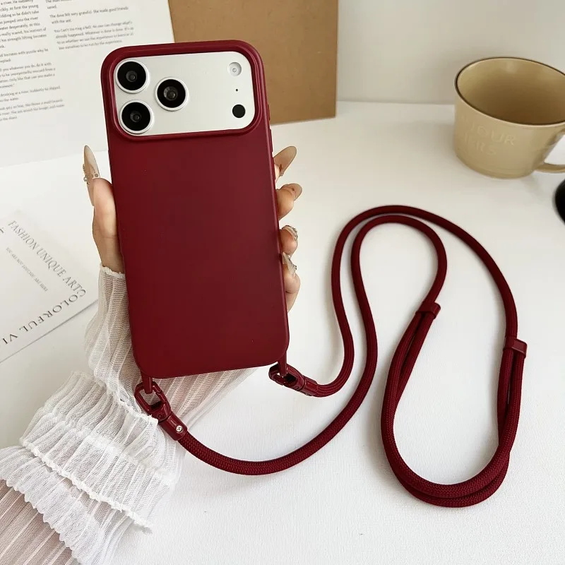 Offizielle Lanyard-Hülle für iPhone 17 Pro Max 14 12 11 13 15 16 Plus 17 Air Shockproof Candy Crossbody Neck Cord Strap Soft Cover – Detail 15