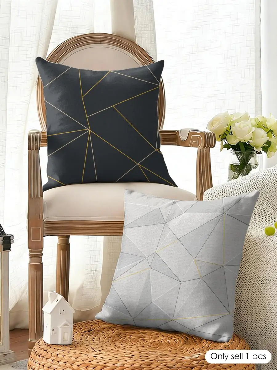 Modern Geometric Marble Cushion Cover Natural Linen Organic Fabric Double-Sided Printing Breathable Perfect For Home Decor