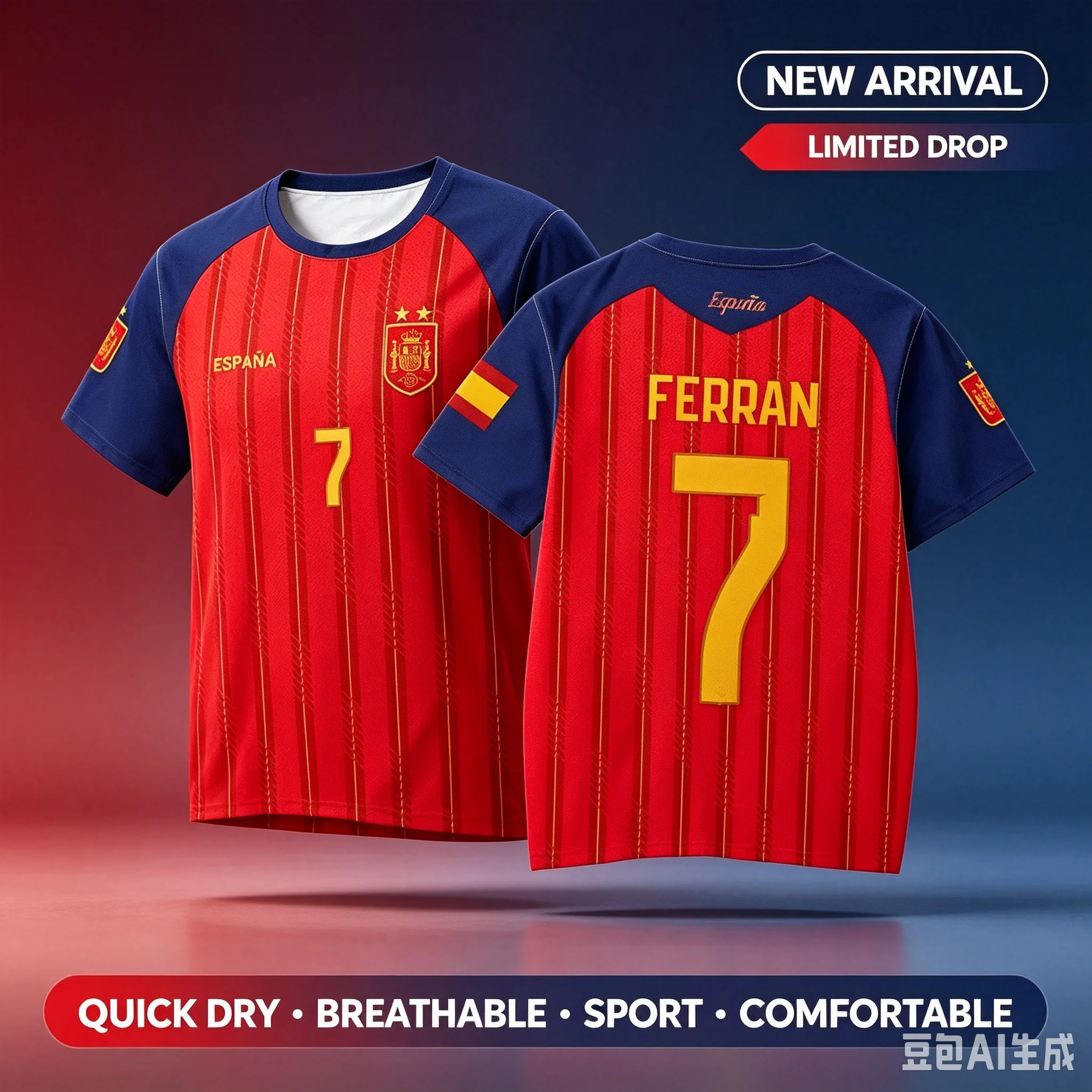 2026 Spanish Football Jersey Fan Version, Short-sleeved T-shirt, Suitable for Both Men and Women 3D Printed T-shirt for Men Y2k