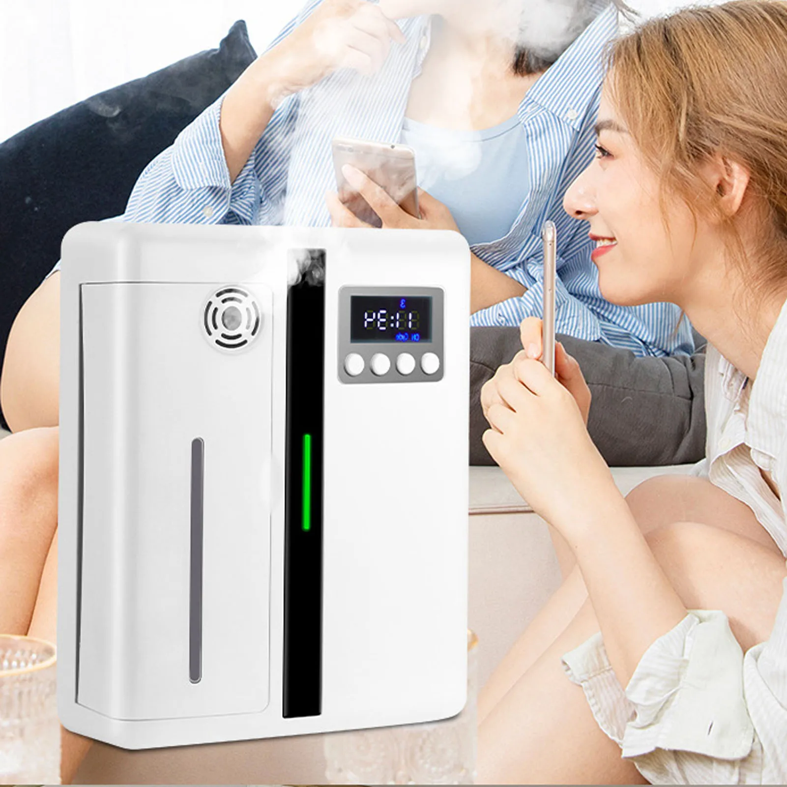 Fragranza ciclica della macchina dell'aria Display a grande schermo Diffusore intelligente Temporizzazione di lavoro silenziosa Uscita nebbia anulare per hotel