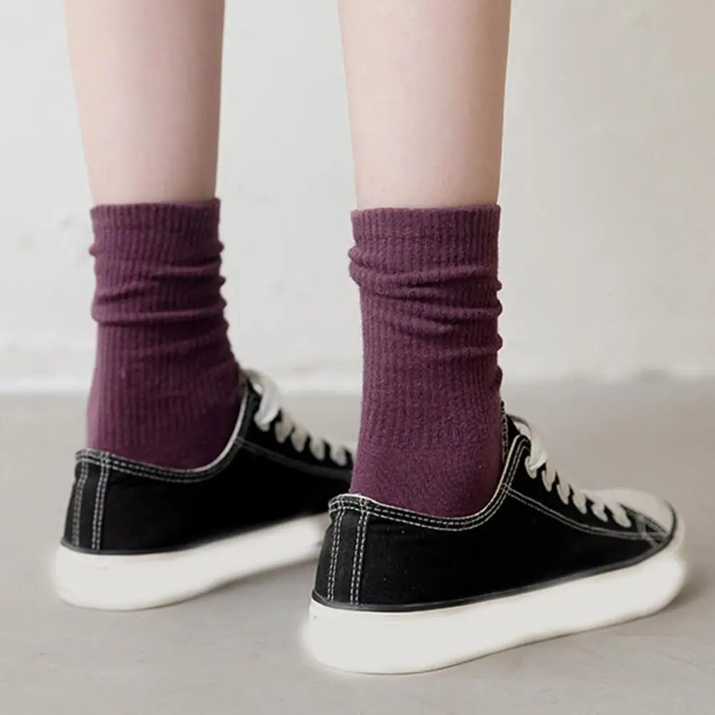 Extra Loose Ankle Socks Women Solid Color Cotton Socks Japanese Style Women's Mid-tube Sports Socks with High for Active