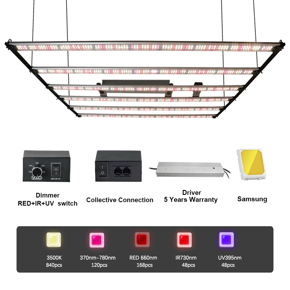 YXO-كامل الطيف LED تنمو ضوء بار ، سامسونج LM301H ، الكم التكنولوجيا ، الأشعة فوق البنفسجية ، الأشعة تحت الحمراء ، تشغيل ، إيقاف ، مصباح فيتو ، 1000 واط ، 1500 واط