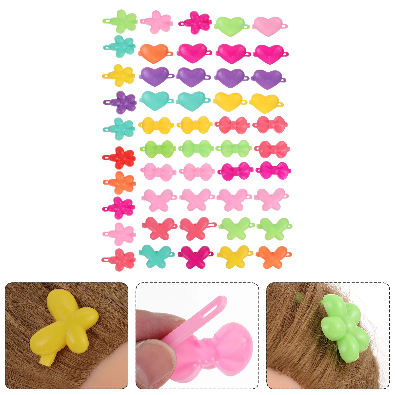 

50 Pcs Cartoon Hairpin Barrettes Girls Clips Snap Plastic Kids Cute 14 Heart Bow 12 Butterfly 12 Durable Practical