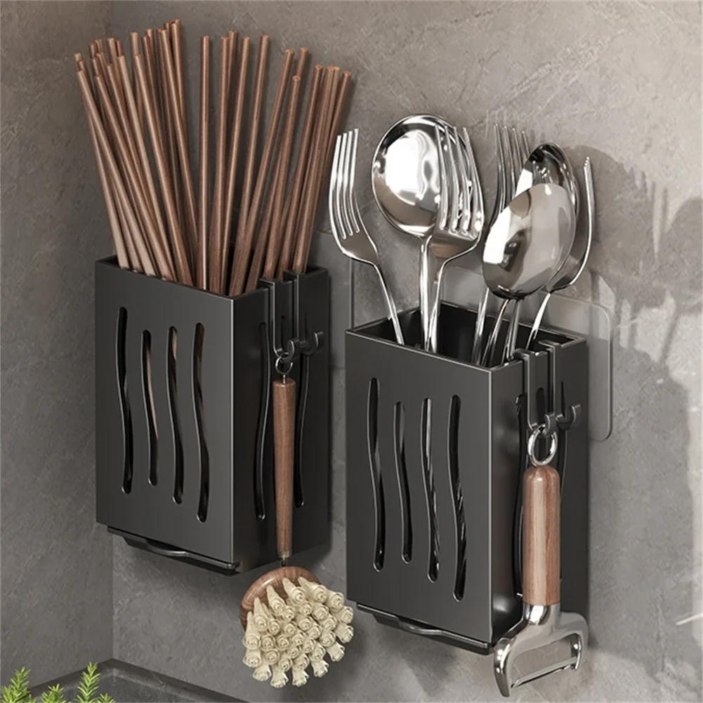 Kitchen Utensil Rack Draining Chopstick Holder Wall-Mounted Or Freestanding Cutlery Storage Box Plastic Storage Rack