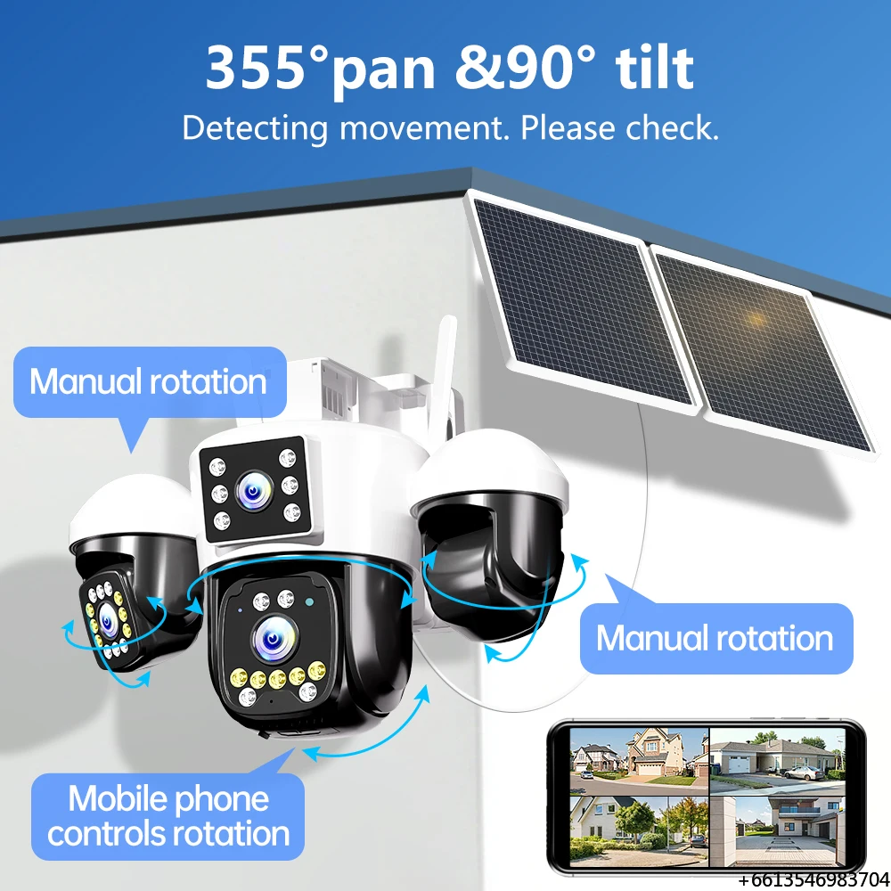NyteElf 12MP Ultra HD 4G Sim Card Solar PTZ AOV Camera Four Lens PTZ Humanoid Tracking Detection Voice Alarm Solar CCTV Camera - view 3