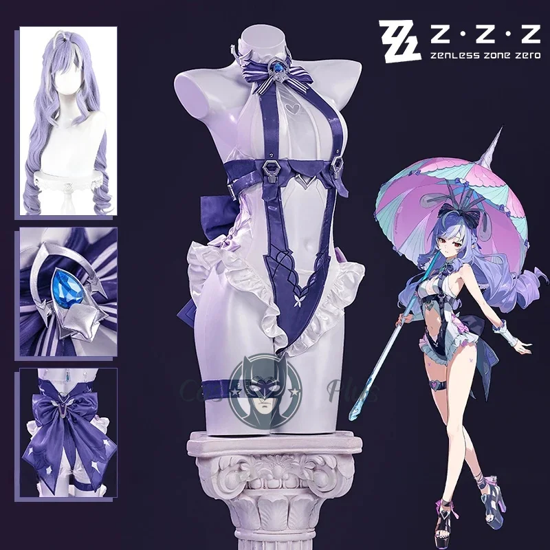 Zenless Zone Zero Vivian Cosplay Costume Wig Iris Of The Shore Dress Skirt Bow Tie Stickers For Women Girls Mockingbird Carnival-image
