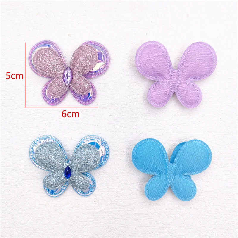 10 Teile/los 6*5CM Glänzenden Schmetterling Gepolsterte Appliques Für Headwear Dekoration Handgemachte Haar Clip Zubehör